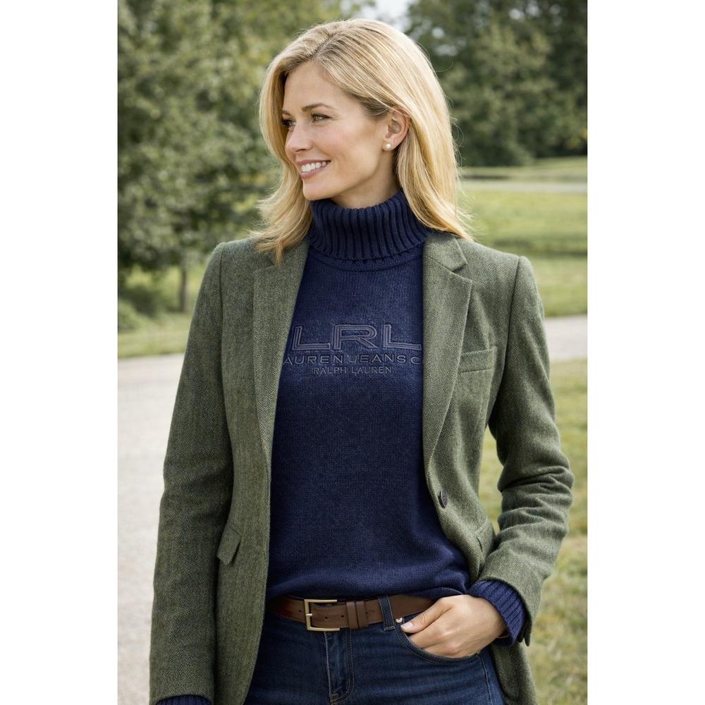 LRL Lauren Jeans Co Ralph Lauren Navy Turtleneck Sweater Women's XL Cotton Y2K‎